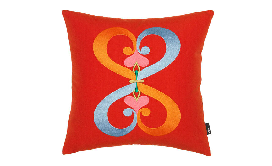 girard embroidered pillow double heart red