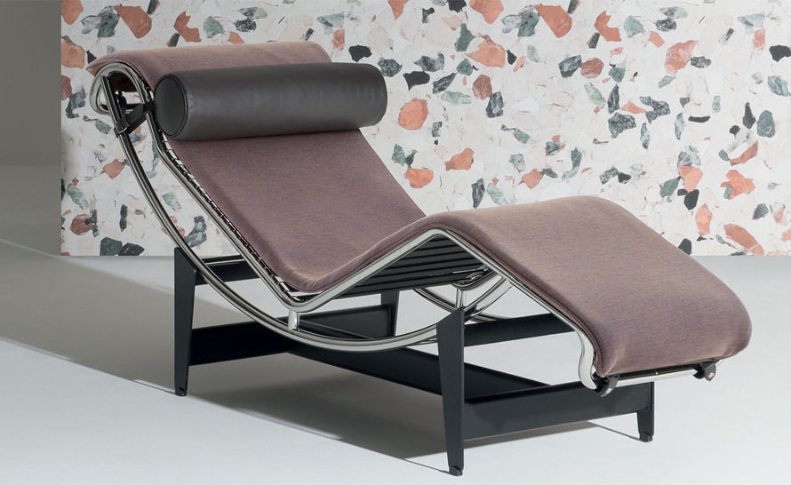 Le Corbusier Lc4 Gray and Black Leather Chaise Lounge for Cassina