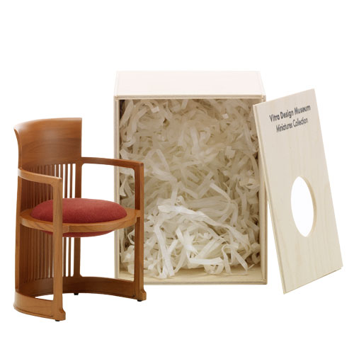 miniature flw barrel chair by Frank Lloyd Wright for Vitra.