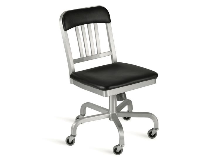 emeco navy semi-upholstered swivel side chair