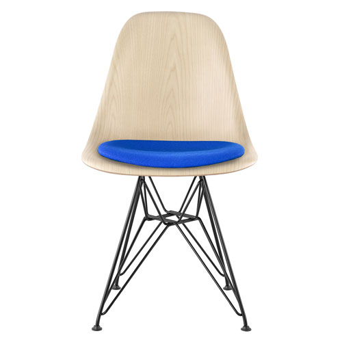 eames wire base wood side chair with seat pad
