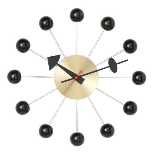 george nelson ball clock in black & brass