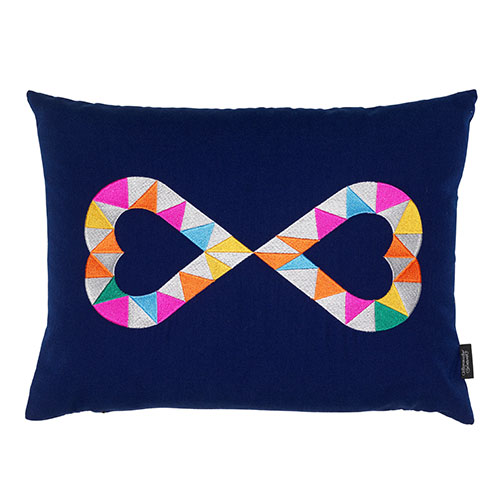 girard embroidered pillow double heart blue