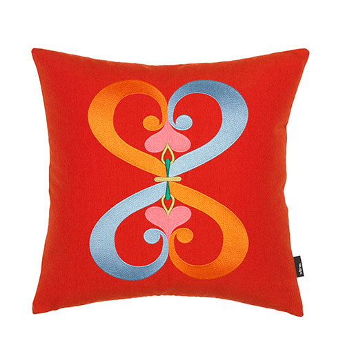 girard embroidered pillow double heart red