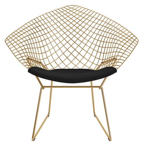 bertoia gold plated small diamond chair with seat cushion